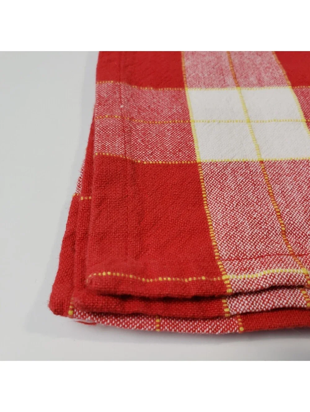 Set of 4 Napkins Cotton Blend Red Buffalo Checked  Yellow Ticking Stripe Picnic